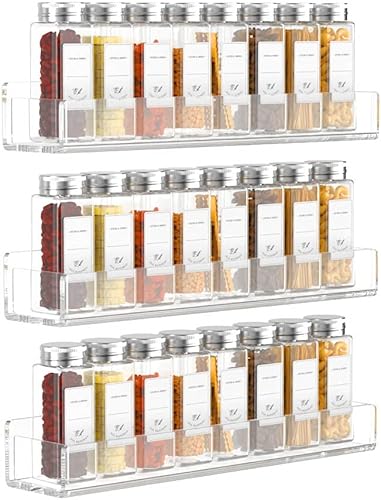 FEMELI Estante acrílico para especias de 15 pulgadas, 4 paquetes de estante colgante para especias para armarios o puerta de despensa, organizador