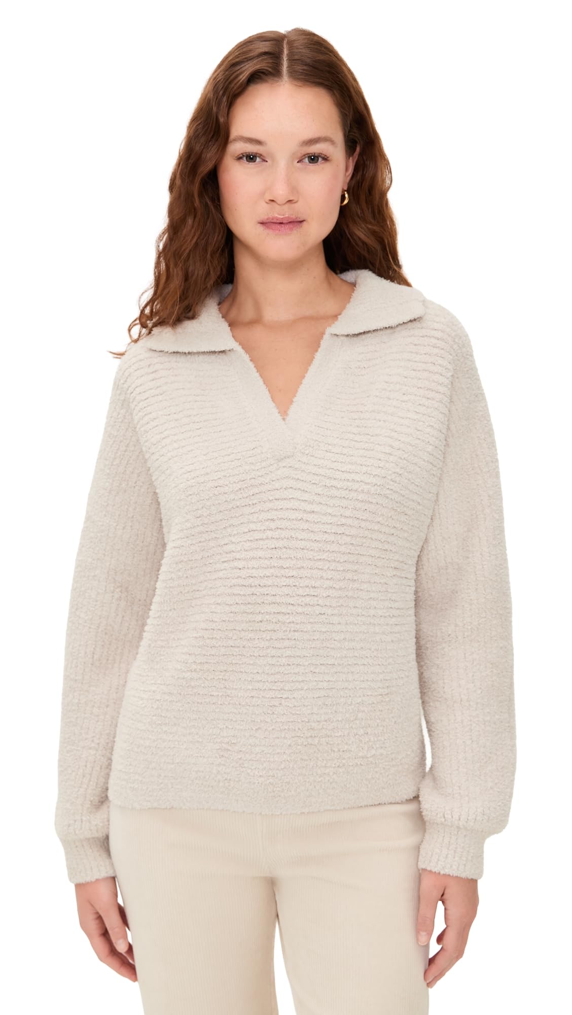 Barefoot Dreams Womens Dolman Rib Collared Pullover