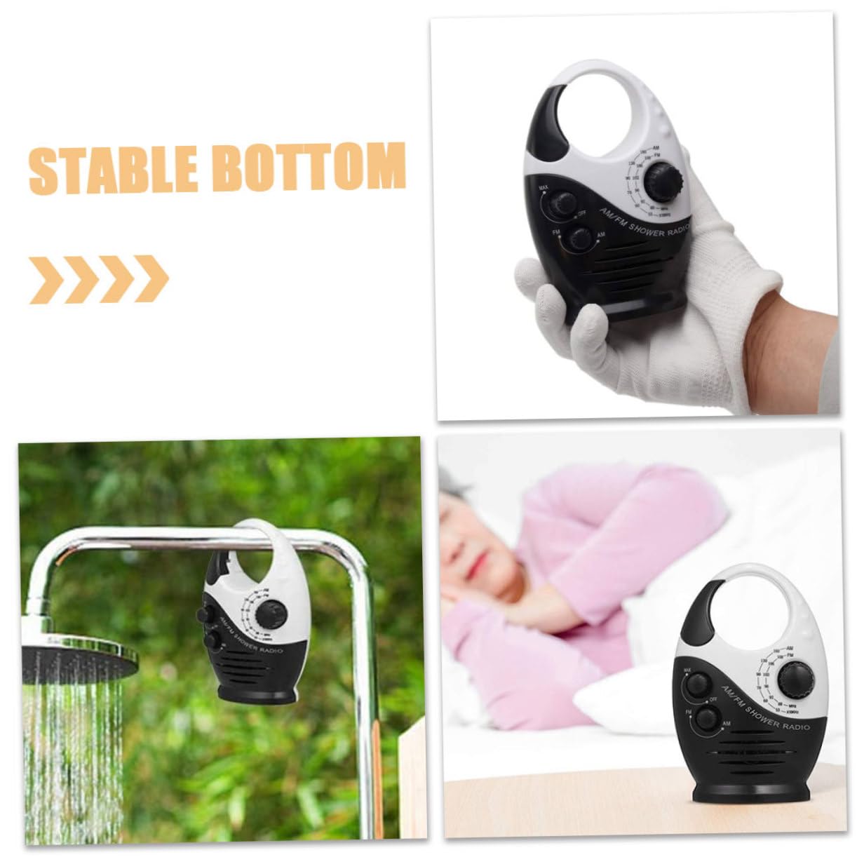 Tofficu Radio Am/FM Portátil para Ducha y Camping, Volumen Ajustable, Pequeño y Ligero, para Exterior y Oficina, con Batería Duradera, Color Negro Resistente Al Agua