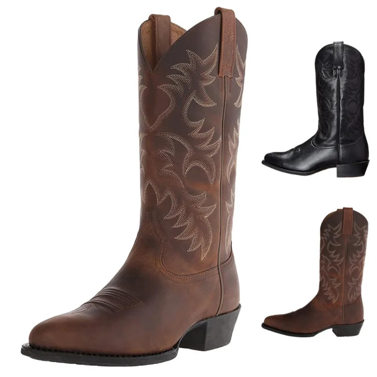 Santiag Femme Bottes Confortables en Cuir, Bottes for Hommes jusqu'aux Genoux, Bottes for Hommes, Bottes de Travail décontractées for Hommes, Grande Taille 46(Black,40)