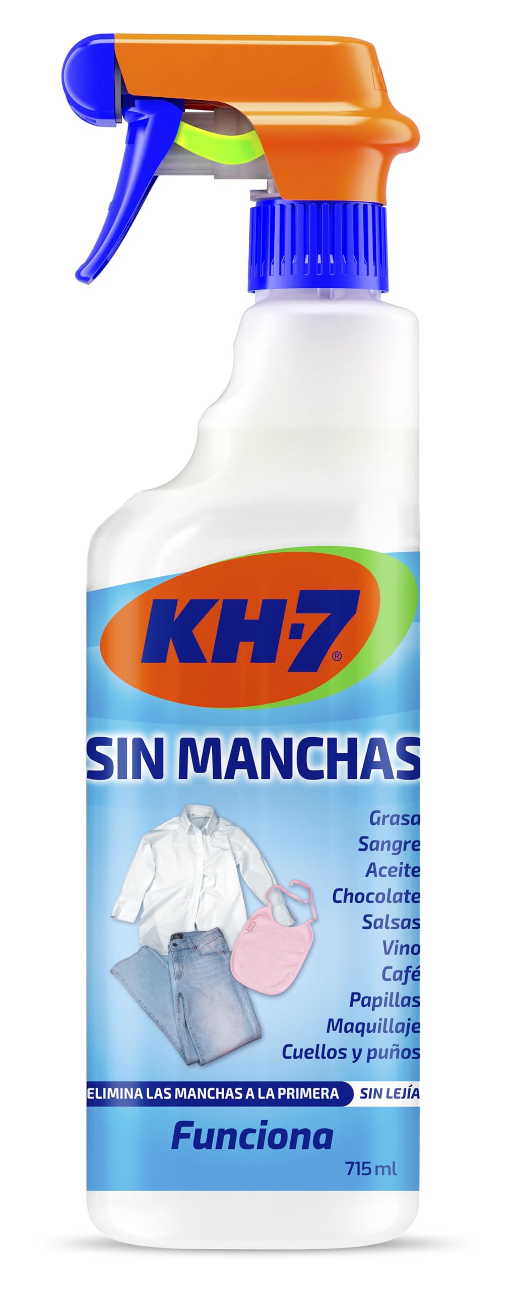 KH-​7 Sin Manchas | Quitamanchas Ropa | Elimina Todo Tipo de Manchas | Vino, Chocolate, Tomate, Grasa, Aceite, Sangre, Maquillaje y más | Pulverizador 715 mL