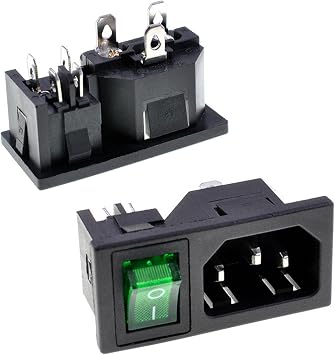 IEC320 C14 Power Inlet with DPST Rocker Switch 250V 10A 5 Pack