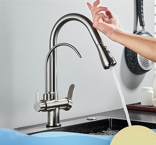 Miniatura 8 de Grifo de cocina con filtro de sensor táctil, 2 en 1, negro apagado, doble modo, rociador, grifos de fregadero para cocina, grifo mezclador de agua