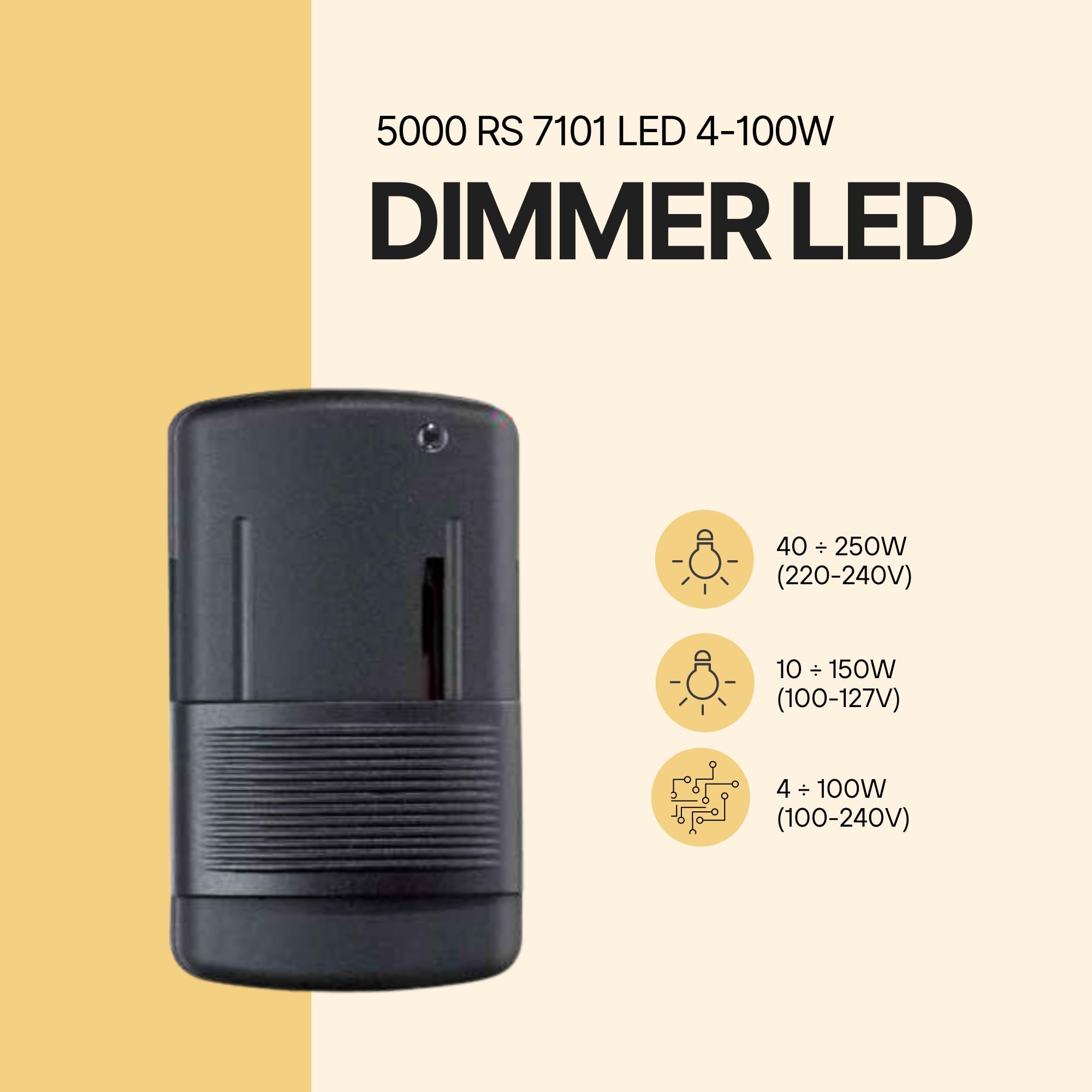 Interruptor Regulador de luz de suelo | Regulador lampara pie | 4-100W | Dimmer lámparas de pie | Atenuador de Intensidad Luces LED | Regulador intensidad luz | Fabricado en Italia | Negro