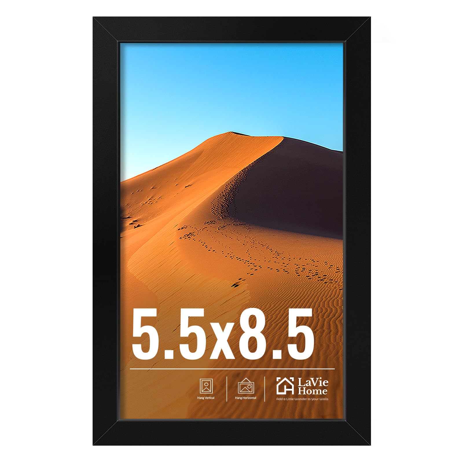 Photo 1 of LaVie Home 5.5x8.5 Picture Frame for Wall Display, 5.5x8.5 Black Picture Frame with HD Plexiglas, 5.5 x 8.5 Frame 1 Pack, Display Frame for Vertical or Horizontal, Classic Collection