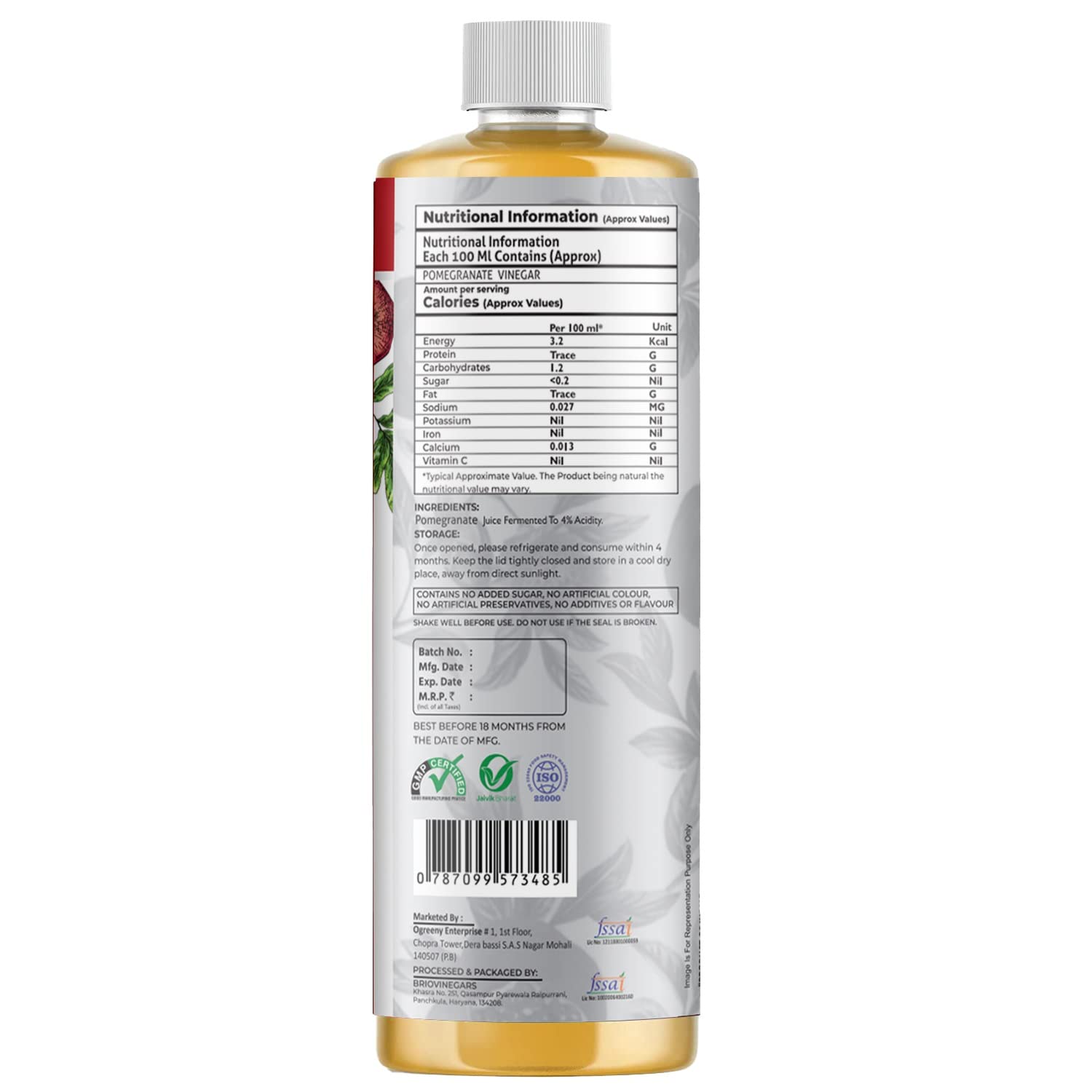 Ogreeny Organic Pomegranate Vinegar With Mother 500 ml Made with Organic Juice - Image 2 thumbnail