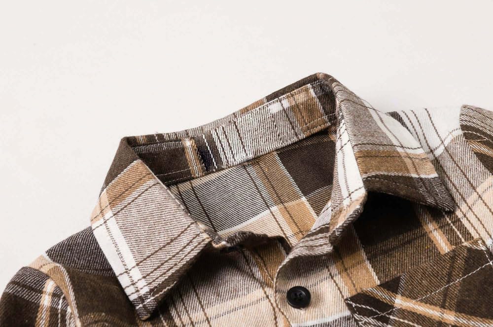 Cromoncent Camisa de franela de manga larga con botones para niños, Marrón caqui, 11-12 años