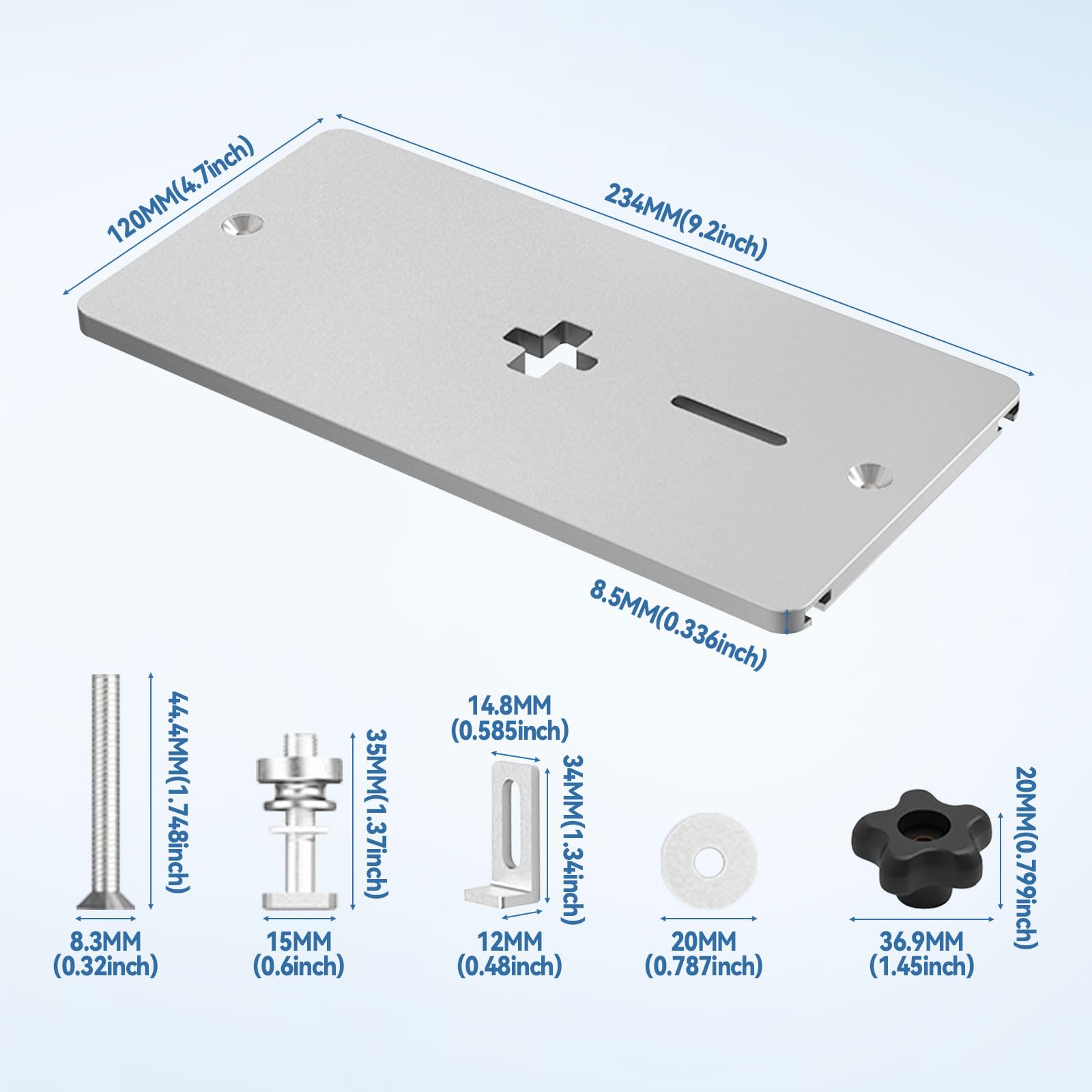 Placa de inserción de aleación de aluminio para sierras de calar, recorte y flipboard