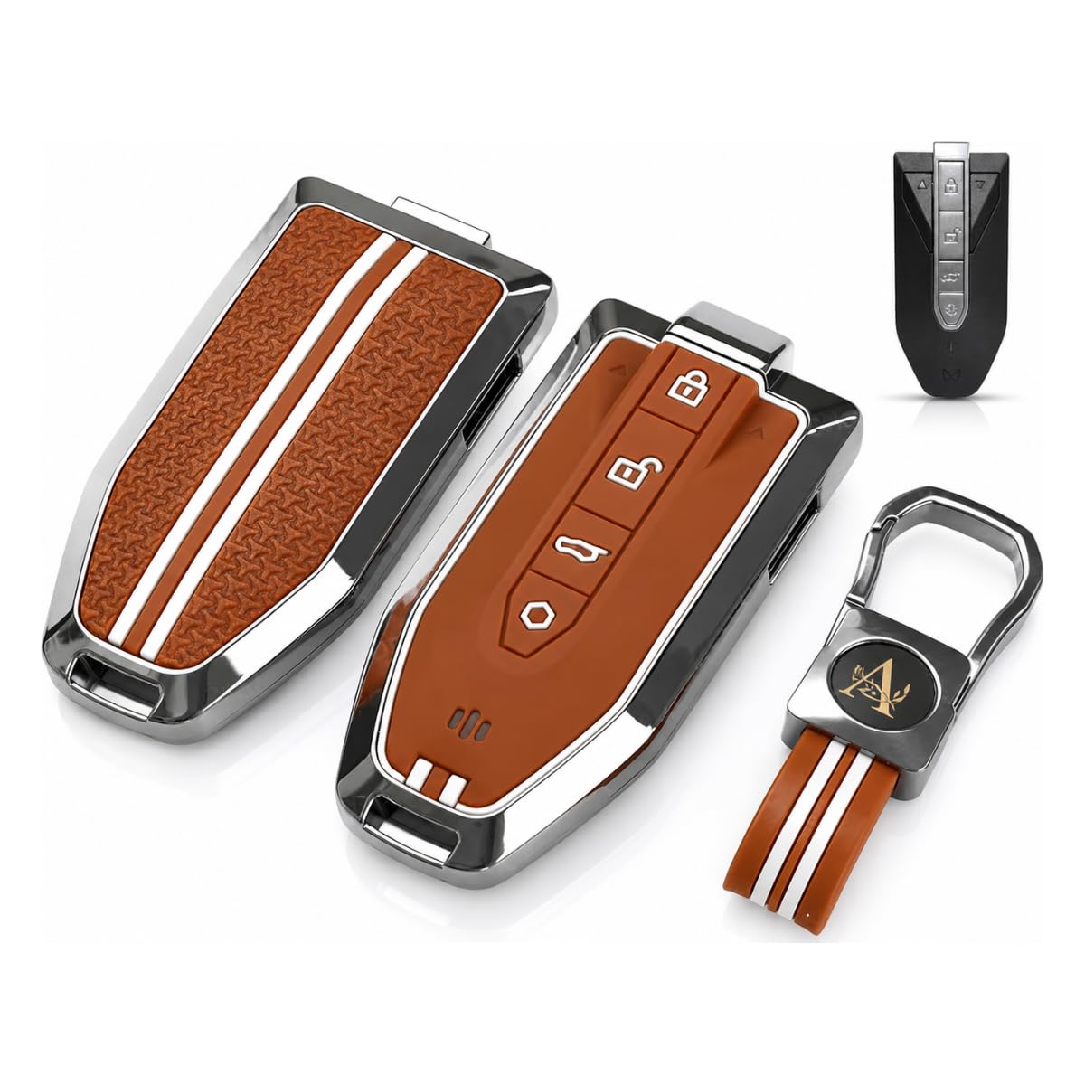 Metal Key Cover for Mahindra BE 6, XEV 9 EV, XUV 7XO 6 Button Smart Key | Full Protection Car Key Shell (Metal Silicone Brown)-image-7