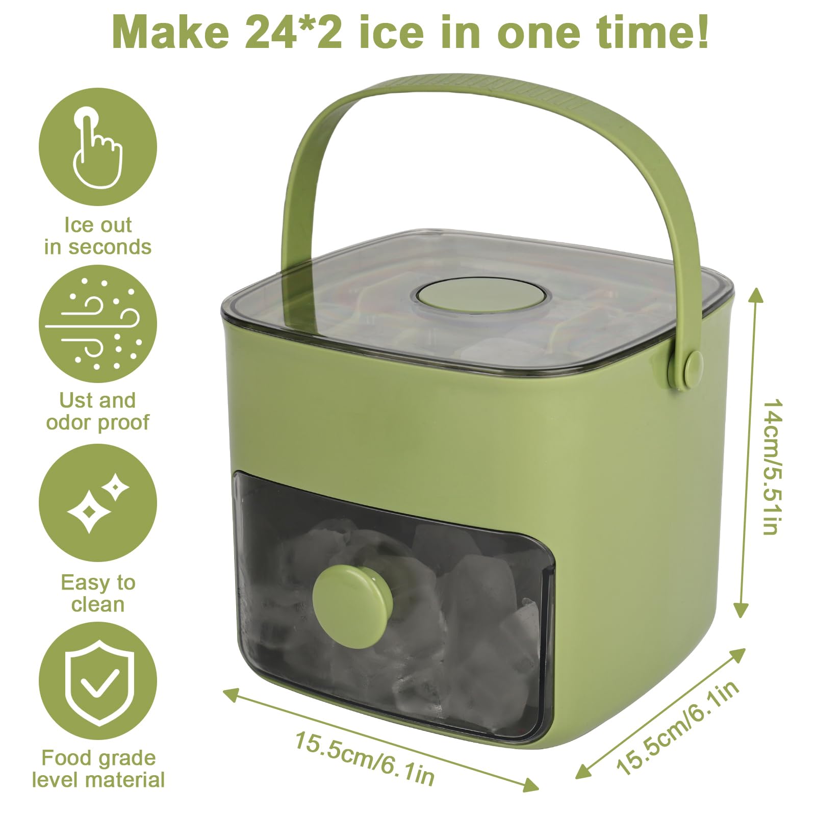Eiswürfelbereiter DMJJSD Easy Press Ice Maker Maschine Theken-Release Alle Eiswürfel in Einer Sekunde, 48 Eiswürfelform Aufbewahrungsbox mit Griff, Eiszange & Korb, Eismaschinen für Zuhause/Büro/Bar