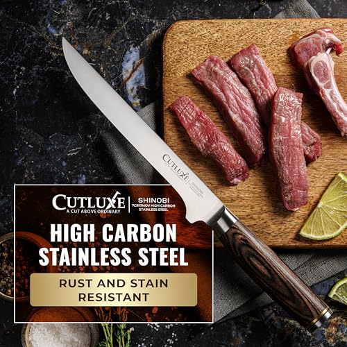 Image of Cutluxe Japanese Boning Knife for Meat Cutting - 6 inch Razor Sharp - High Carbon Stainless Steel Blade - Fillet knife for Fish - Full Tang, Ergonomic Pakkawood Handle Design - Shinobi Series