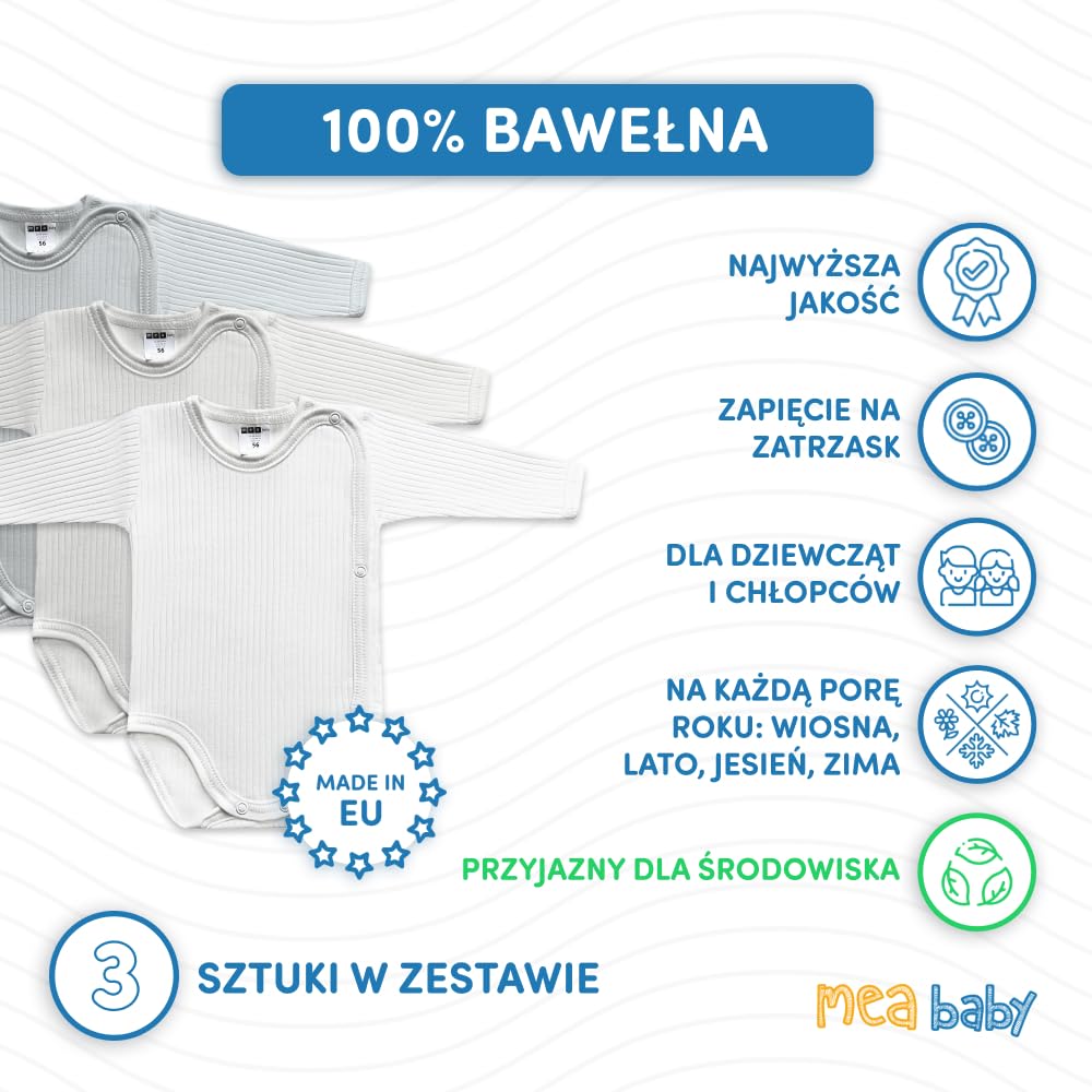 MEA BABY niemowlęce body z długimi rękawami unisex z nadrukiem, opak. 5 szt. Body dla niemowląt dla chłopców Body dla niemowląt dla dziewczynek (68)