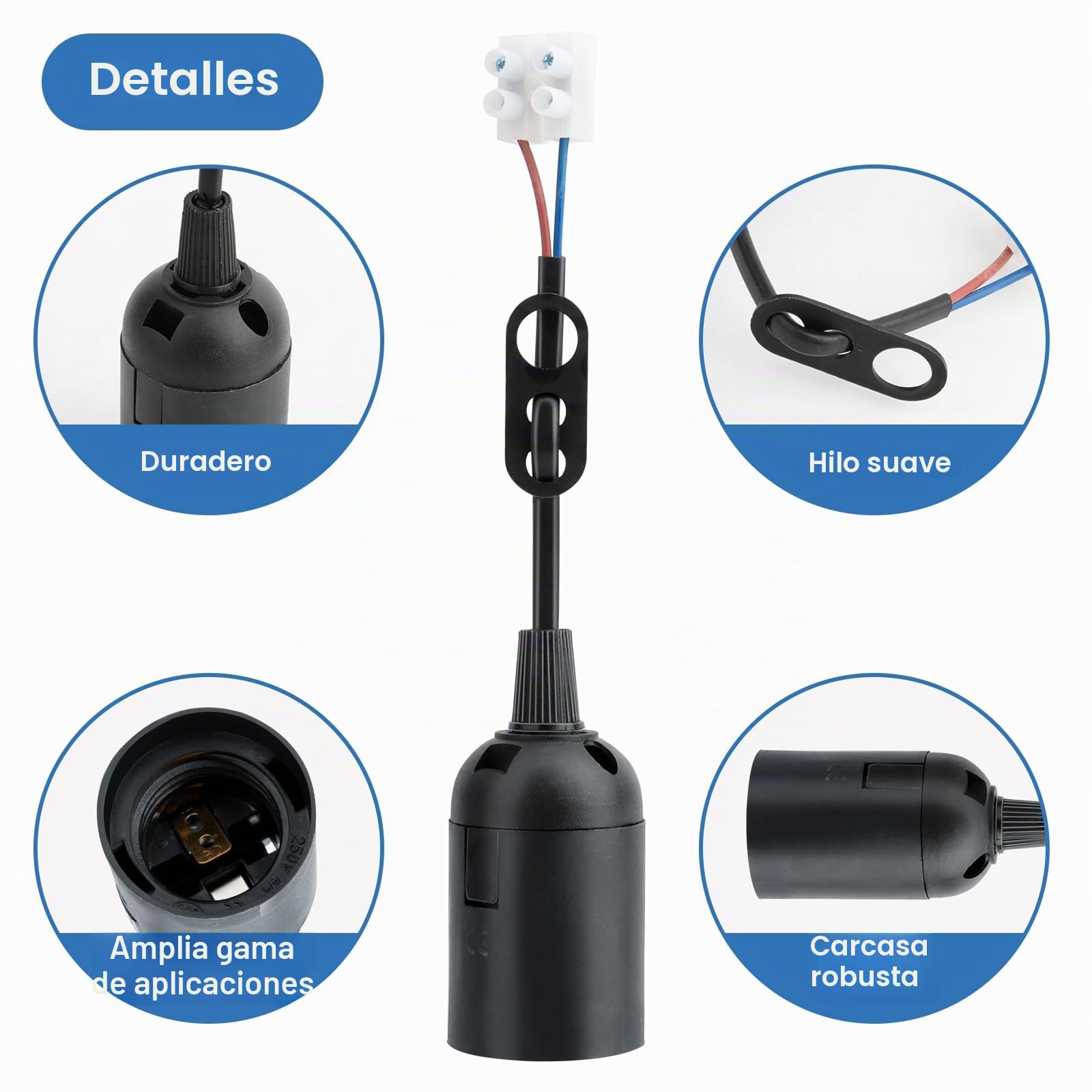10 Piezas Casquillos E27 Adaptador de Bombillas E27, E27 Soporte de Lámpara Convertidor, Bases de lámpara E27 con cable y terminal Probador de voltaje, E27 Para Bombillas e27 Lámpara Convertidor
