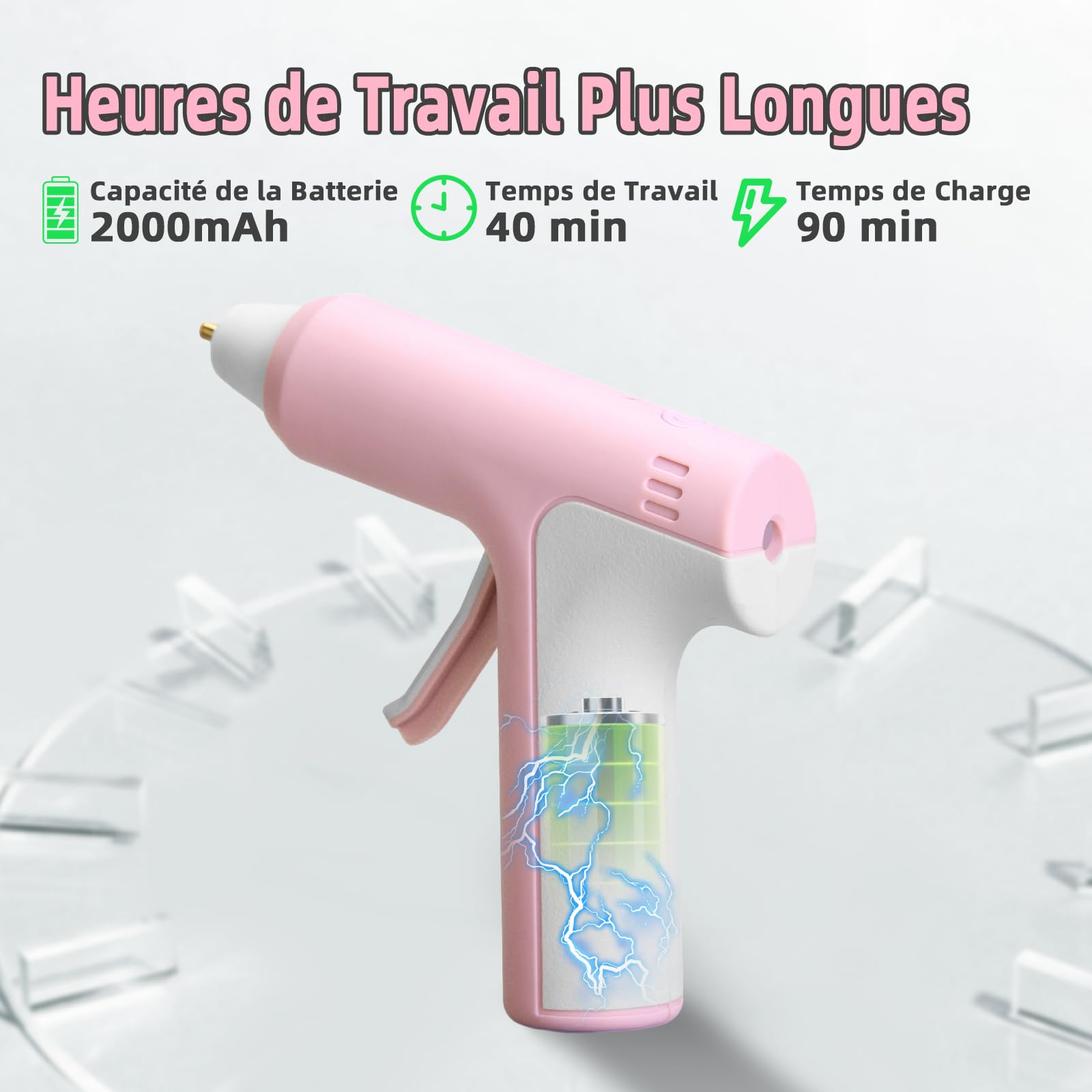 Pistolet à Colle Chaude sans Fil 4V avec 20 Bâtons de Colle, 25S de Préchauffage Rapide, Batterie Rechargeable 2000mAh Type-C, Arrêt Intelligent, pour L'art, Bricolage, Réparation, Rose