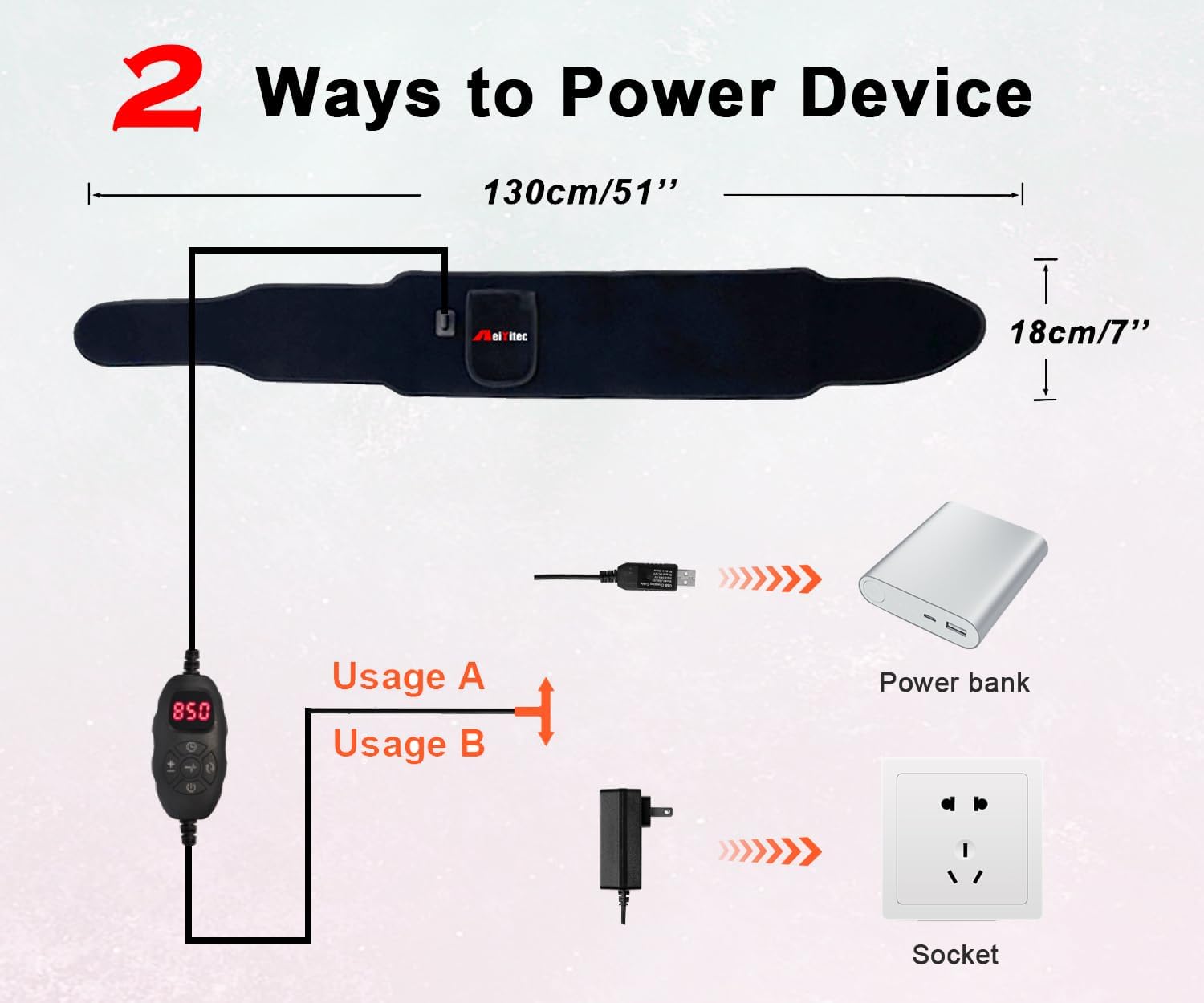 Weyitec Cordless Red Light Therapy Belt - Dual-Powered 660nm 850nm Infrared Light Wrap with High-Irradiance LEDs, Wearable Recovery Device for Back & Shoulder, Fits Up to 45"