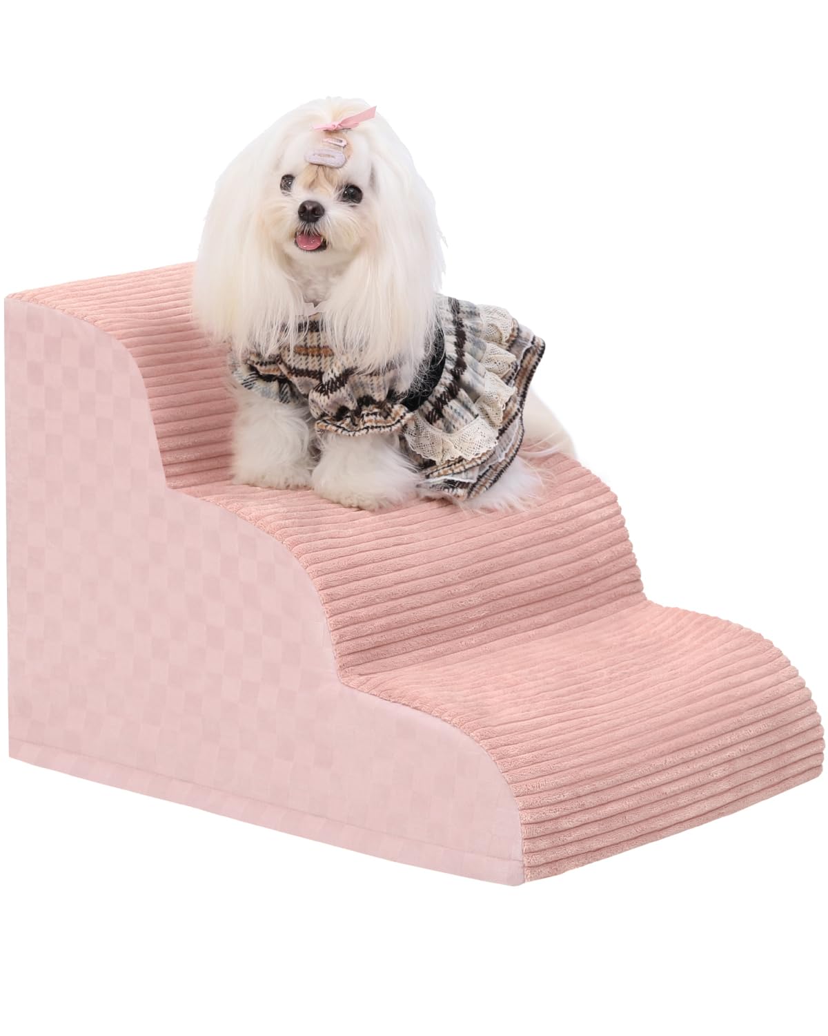 Dog Stairs Ramp for Couch 15.7”H, 3-Step Pet Stairs for Small Dogs with High Density Foam, Dog Slope Stairs with Durable Non-Slip Bottom for Puppy Pink