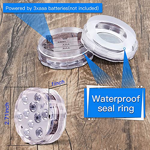 FANZOD Submersible LED Lights with Remote Control, RGB Color Changing, Waterproof, Battery Operated, Multi-Mode for Pool, Fountain, Vase, Party Decor, 4PCS