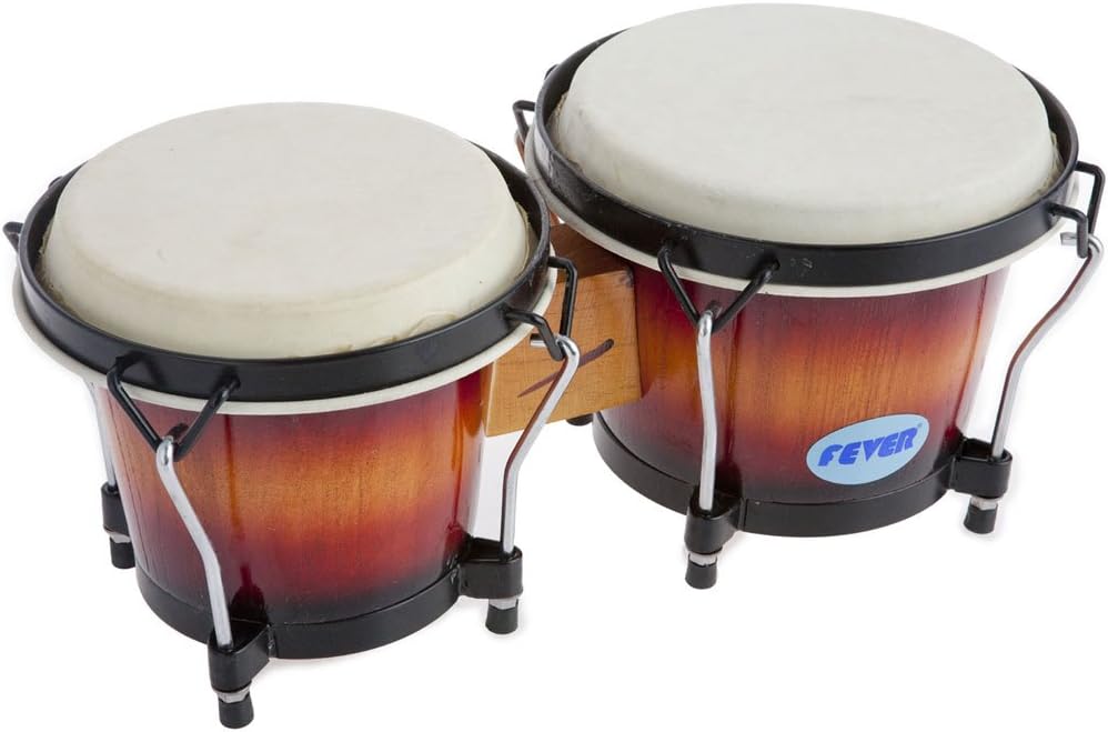 Fever Tunable Bongos 8 & 7 Inch with Black Rims Natural Finish, 823-NT