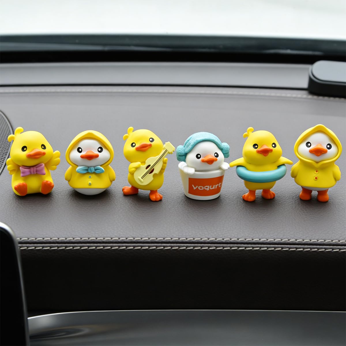 ORTIZA® 6 Pcs Mini Yellow Duck Ornaments Resin Figurines with Raincoat Guitar Swim Ring for Cake Toppers Car Dashboard Decor Fairy Garden Accessories-image-14