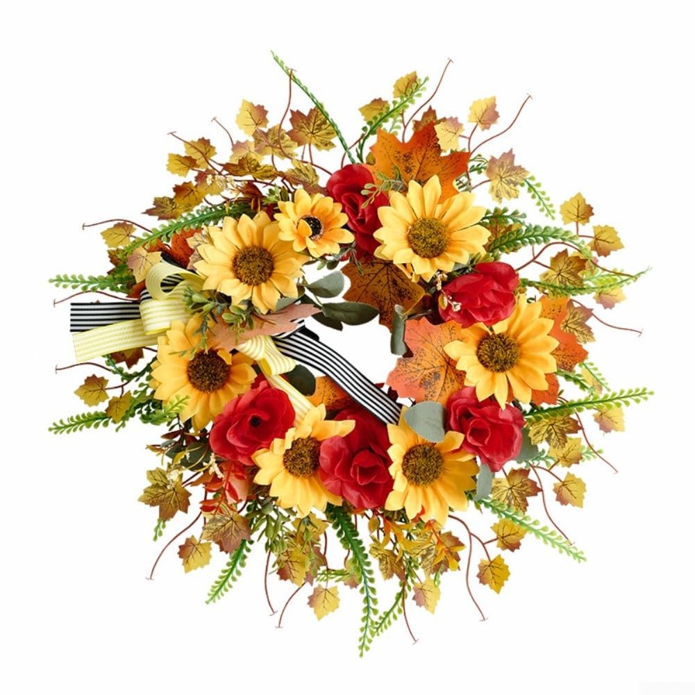 Couronne d'automne artificielle 50 cm tournesols deco porte entree fete recoltes thanksgiving