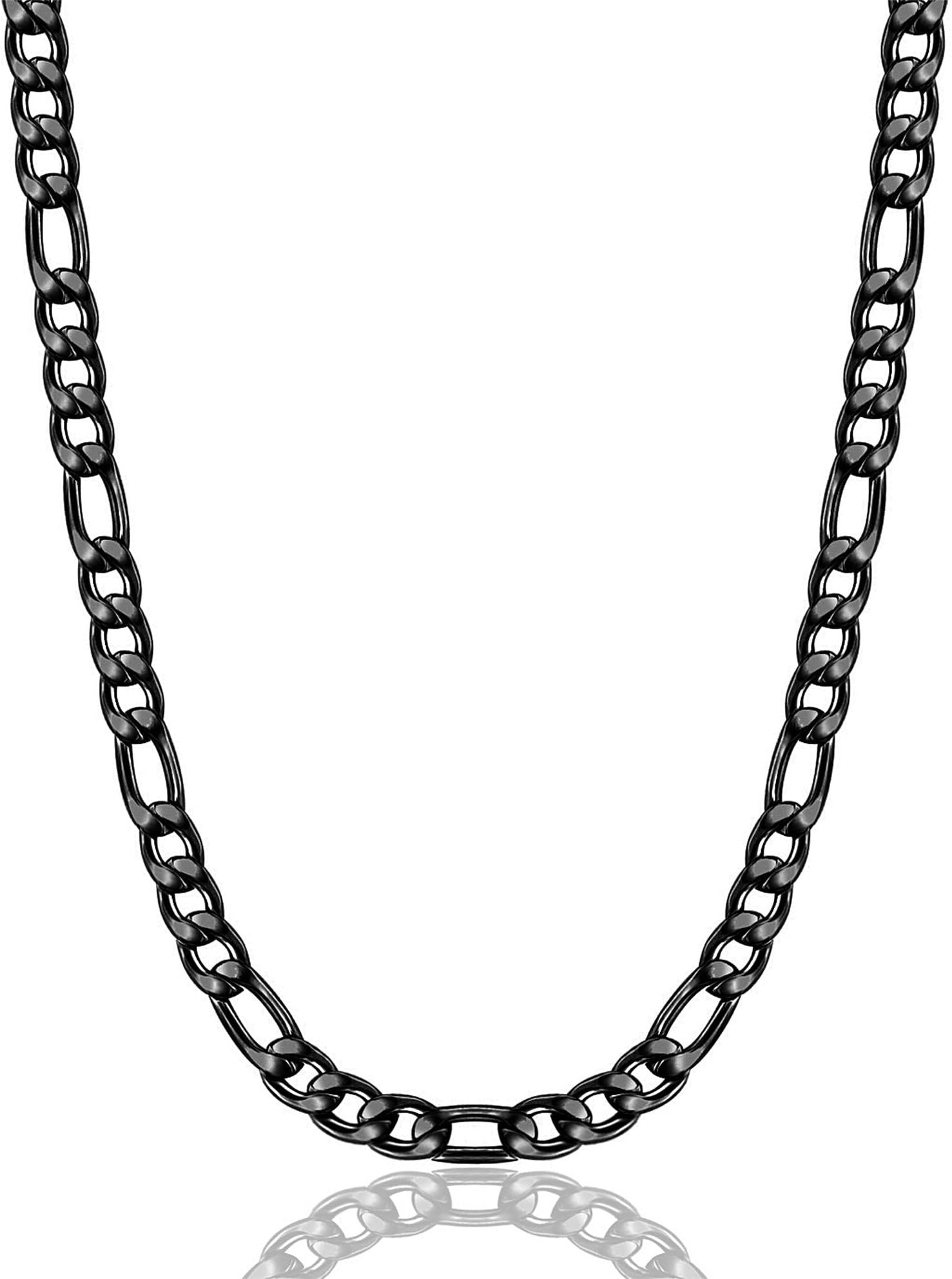 Bowisheet 18k Real Gold Plated Figaro Chain Necklace 16 Inches 30 Inches 4MM 8.5MM Stainless Steel Black Figaro Link Chains for Men Christmas Gift