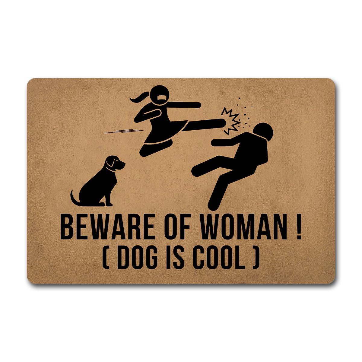 Funny Welcome Novelty Gift Doormat - Beware of Woman Dog Is Cool (23.7 in X 15.6 in) House Warming Gift With Anti-Slip Rubber Back Door Mats For The