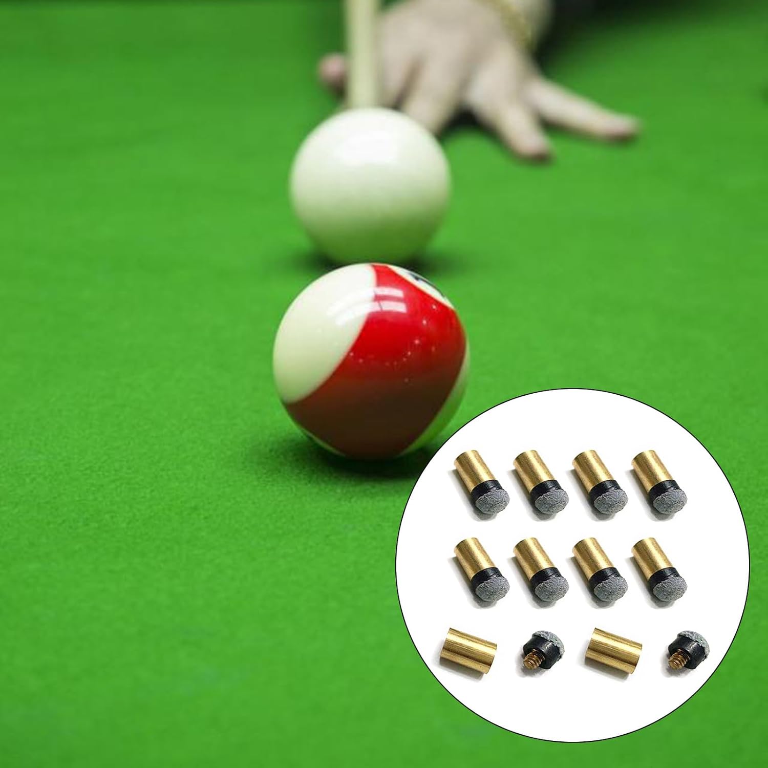 10Pcs Coppers PU Leather Pool Cue Tips Ferrules Set Billiard Pool Cue Tips Billiards Replacement Accessories
