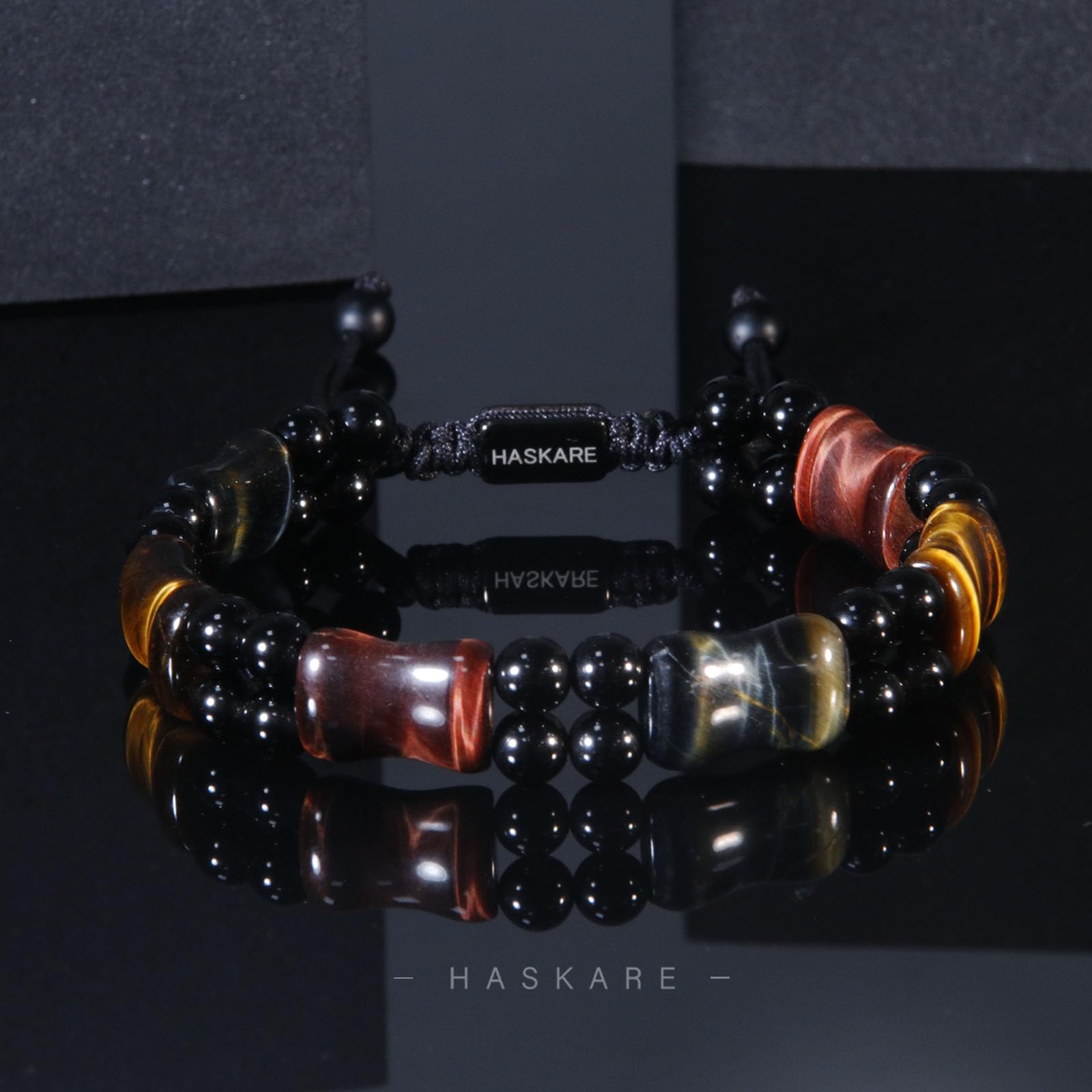 HASKARE Armband Perlen Tigerauge Armband Herren, Echte Stein Einzigartig Kristallstein Armband Tigerauge Armbänder für Männer, Mehrfarbig Tigerauge Modeschmuck Herren Schutz Armband Geschenk für Ihn