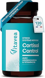 Cortisol Control – Complément anti-stress & fatigue – Ashwagandha, Rhodiola, Bacopa, L-théanine, Magnésium – 120 gélules Végan – Fabriqué en France – Vitavea