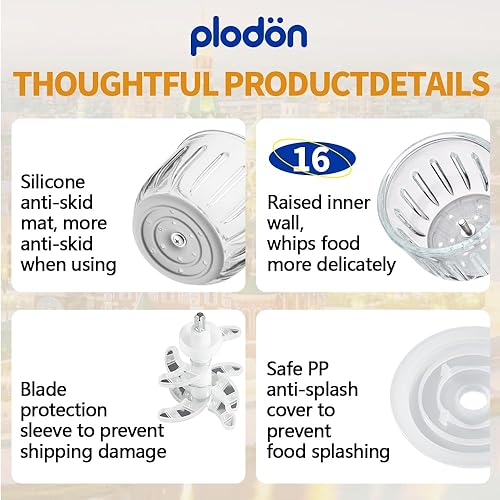 Miniatura 5 de Mini procesador de alimentos para bebés, procesador de alimentos lindo y pequeño, triturador de puré, picador de 1.2 tazas de vidrio con 6 cuchillas