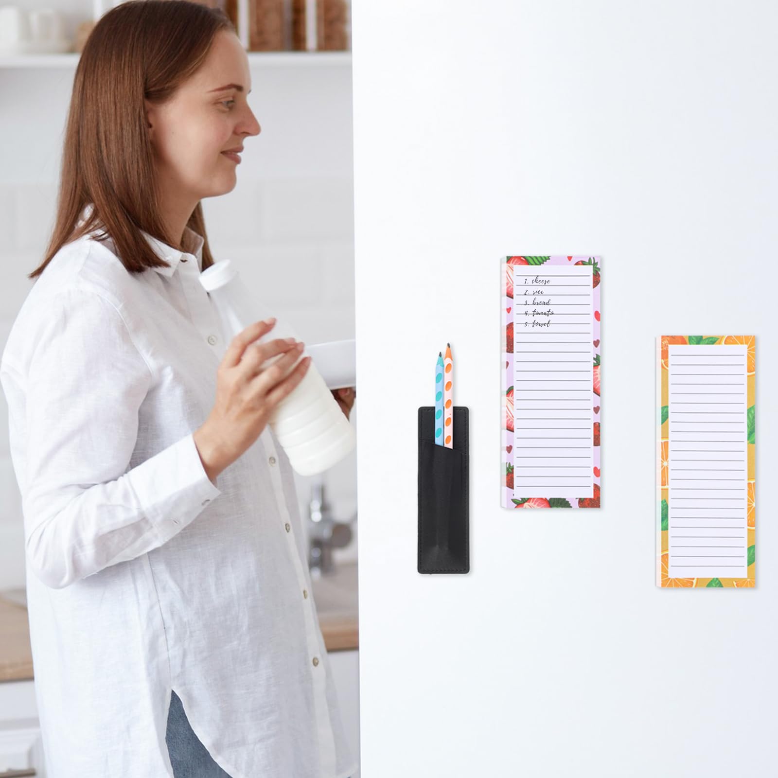 Thboxes 4 Pack Magnetic Note Pad for Fridge with Pen Holder, Totally 200 Sheets Grocery List Magnet Pad for Refrigerator Magnetic Shopping List Pad(Fruit Design)