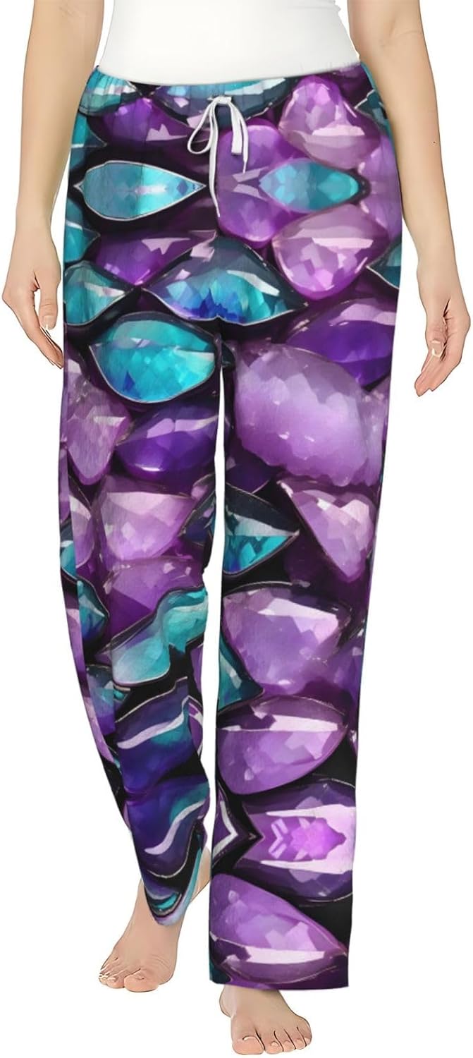 Mermaid Pastel Red Purple Aqua Print Cozy Flannel Pajama Pants For Women,Warm Christmas Pj Pants,Cute Fleece Pajamas