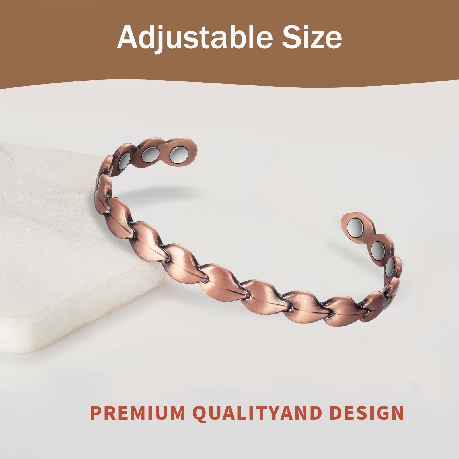 Bracciale in rame puro con 8 magneti da uomo e da donna, bracciale in rame con giunto regolabile, 3500 gauss, magnete efficace da 16,5 cm (C), Rame