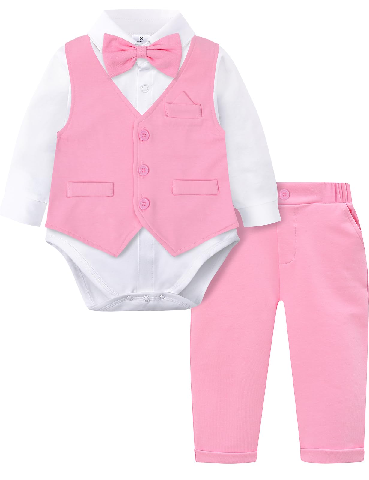 A&amp;J DESIGN 4Pcs Baby Boy Suits Dress Outfit Shirt Pants Bowtie Vest Set 3-18M