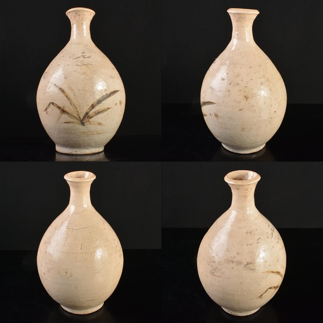 北大路魯山人作　志野焼　絵志野　鉄絵草文　大徳利　M　R5619B 北大路魯山人作 志野焼 絵志野 鉄絵草文 大徳利 M R5619B