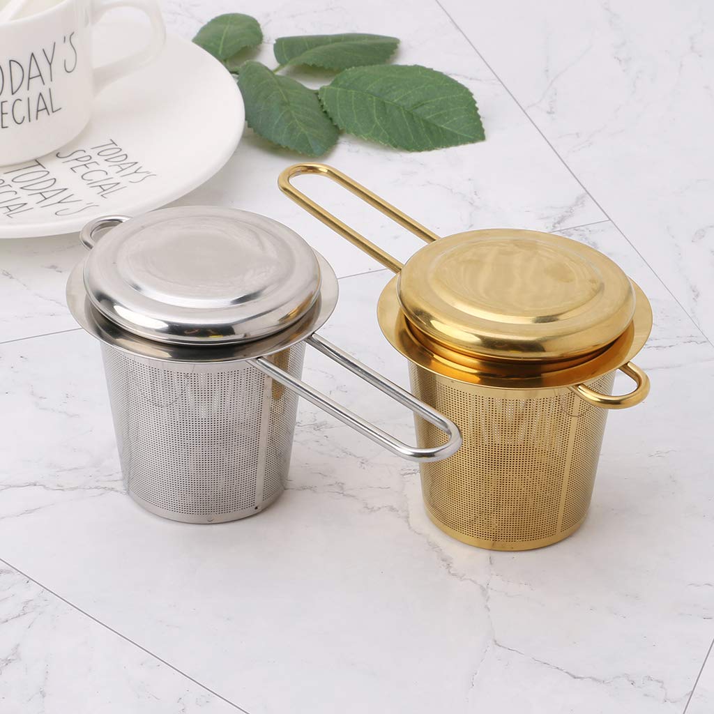Colador infusor de té de acero inoxidable con tapa y asa, reutilizable para el hogar, cocina, comedor, beber té