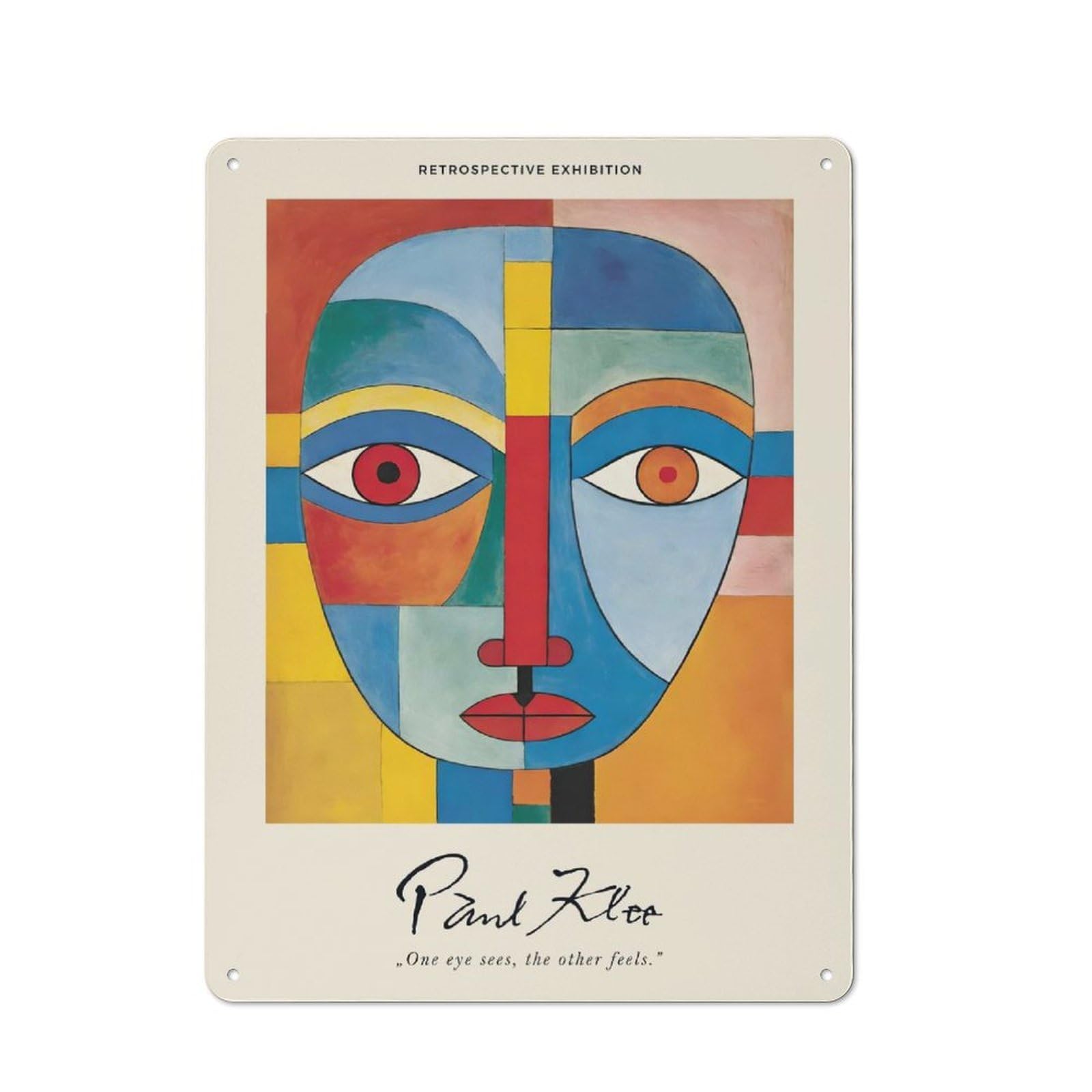 Junmoney Style-1 40X30cm Vintage Metal Sign With Paul Klee Colorful Face For Studio Or Craft Room, For Vintage Wall Decor Fans, For Metal Sign Collectors