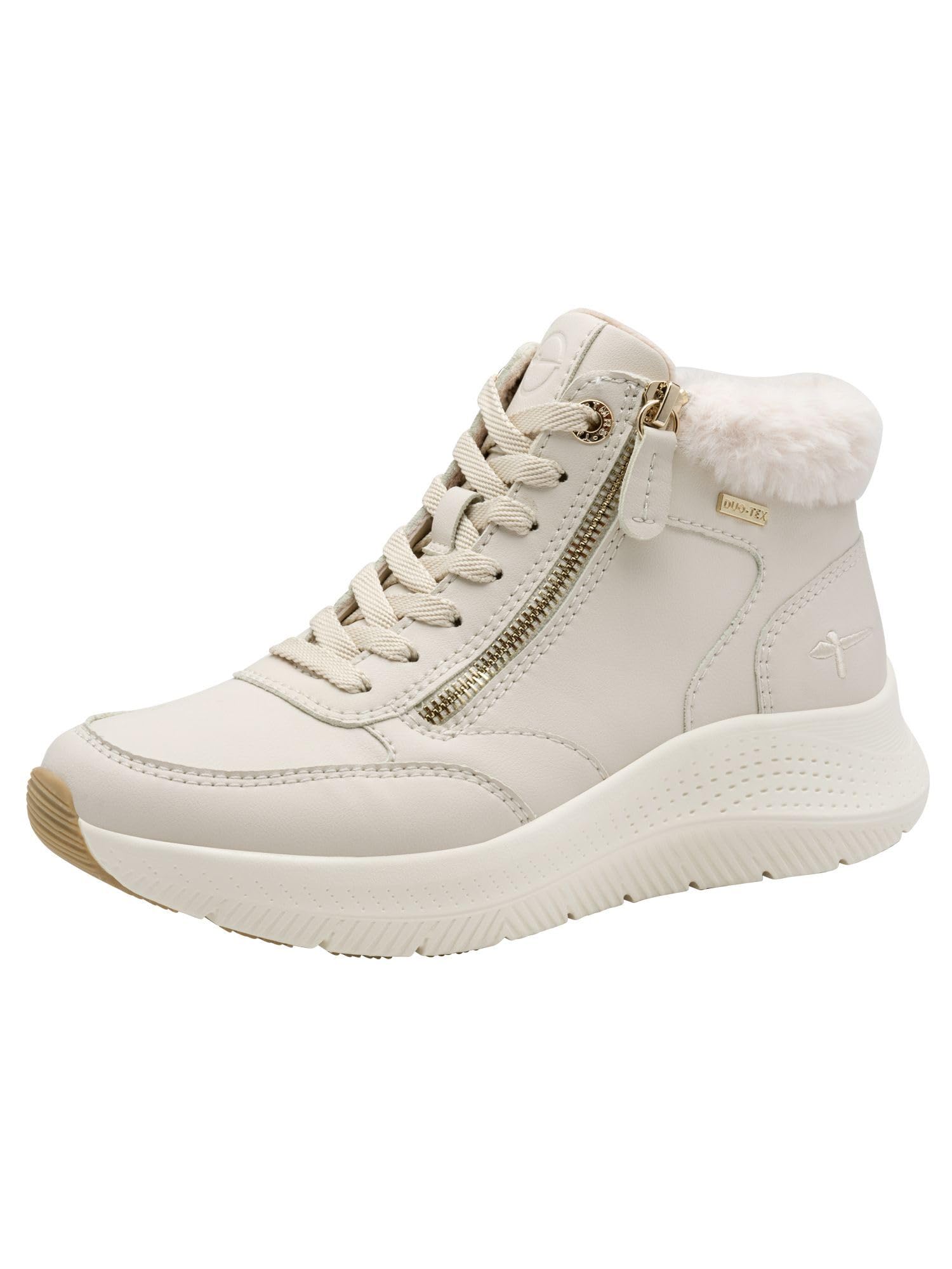 Tamaris Comfort Women’s High Sneakers with Zip Faux Fur, Ivory, 7,5 UK
