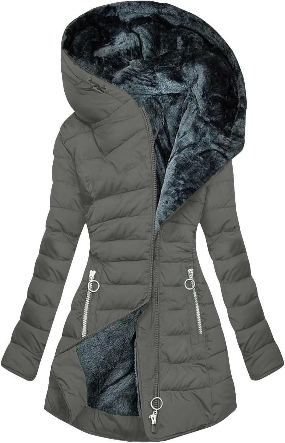 Cappotto Invernale da Donna Elegante Cappotto Donna Tinte Unite Manica Lunga Invernale Caldo Trench Giubbotto Giubbino Termica Piumini Antivento Felpa Giacce con Cappuccio