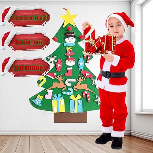 Miniatura 6 de Yahpetes Árbol de Navidad de 37.5 x 27.5 pulgadas, fieltro para pared, árbol de Navidad con 26 adornos desmontables y cuerda para colgar para