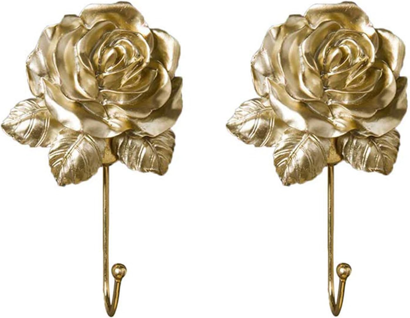 OPENDGO 2PACK Rose Resin Wall Hooks Wall Mounted Creative Flower Iron Hook for Hanging Coat/Hat/Key/Towel/Handbag Hooks/Hangers Home Decoration