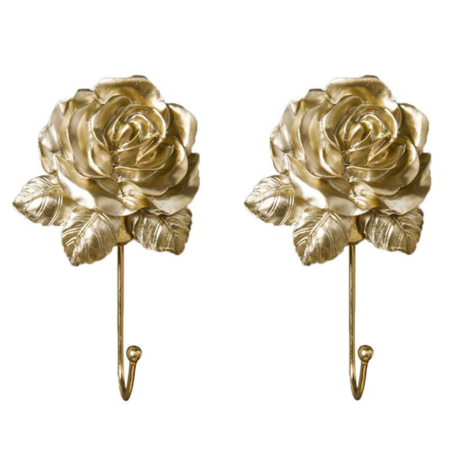 OPENDGO2PACK Rose Resin Wall Hooks Wall Mounted Creative Flower Iron Hook for Hanging Coat/Hat/Key/Towel/Handbag Hooks/Hangers Home Decoration