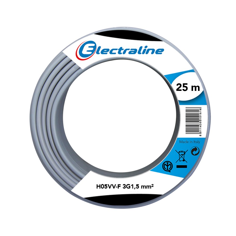 Electraline 20607078I Couronne de câble H05VV-F pour rallonge 25 m section 3G1,5 mm²