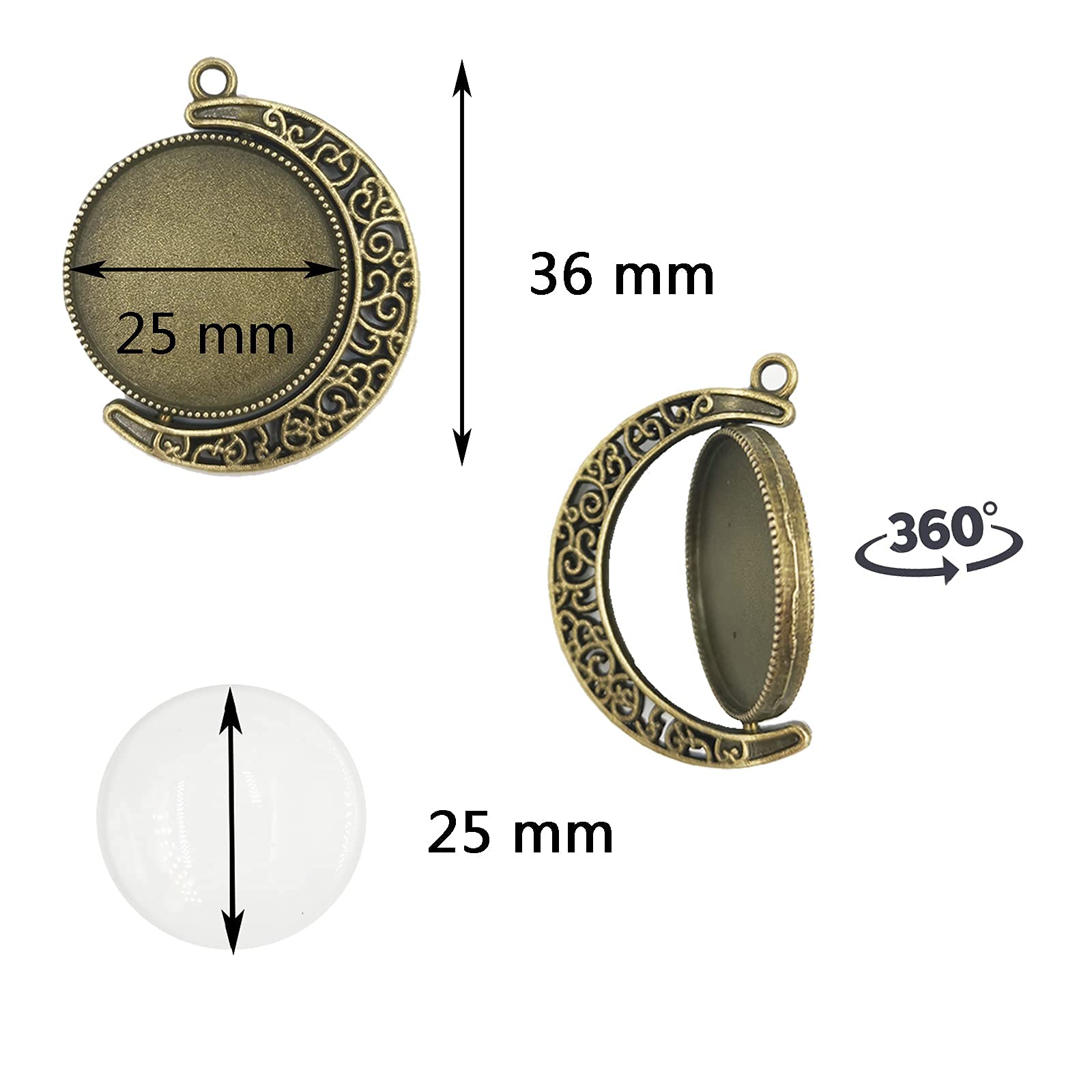 DUGYIRS 60 Pezzi Kit Vassoio con Ciondolo Doppio lato Rotazione lunare-20 Pezzi Cabochon a Doppia Faccia da 25 mm e 40 Pezzi 25mm Cabochon di Vetro Rotondi per la Creazione di Gioielli DIY