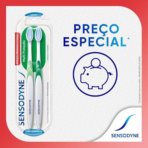 Sensodyne Escova de Dente Multi Proteção, Escova Dental com Cerdas Macias, Limpeza Completa, 2 Unida