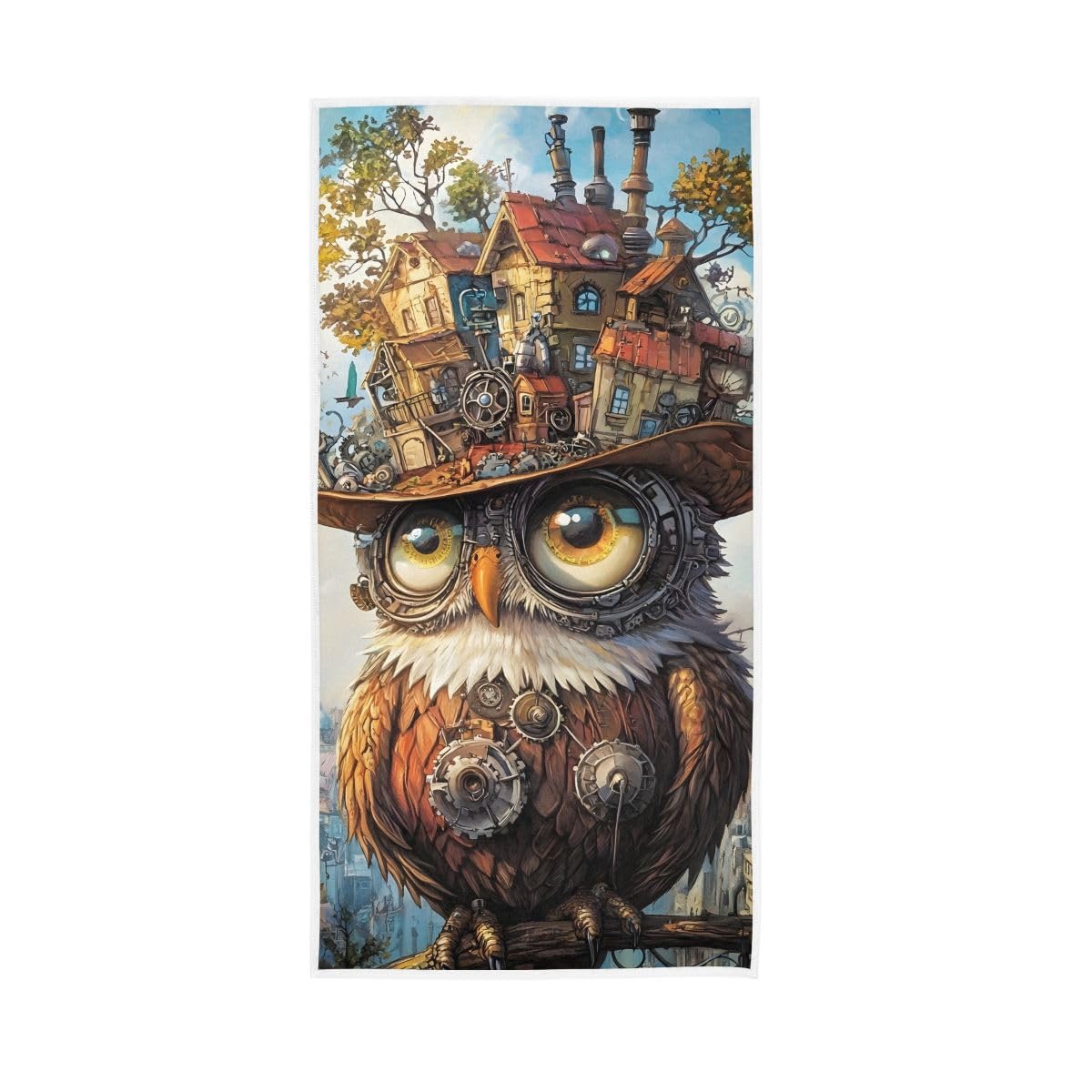 LSRCPD Owl Robot with House on Head Hand Towel, Multipurpose Lightweight Towels for Bathroom, Gym, Hotel, Spa 15 x 30 Inches