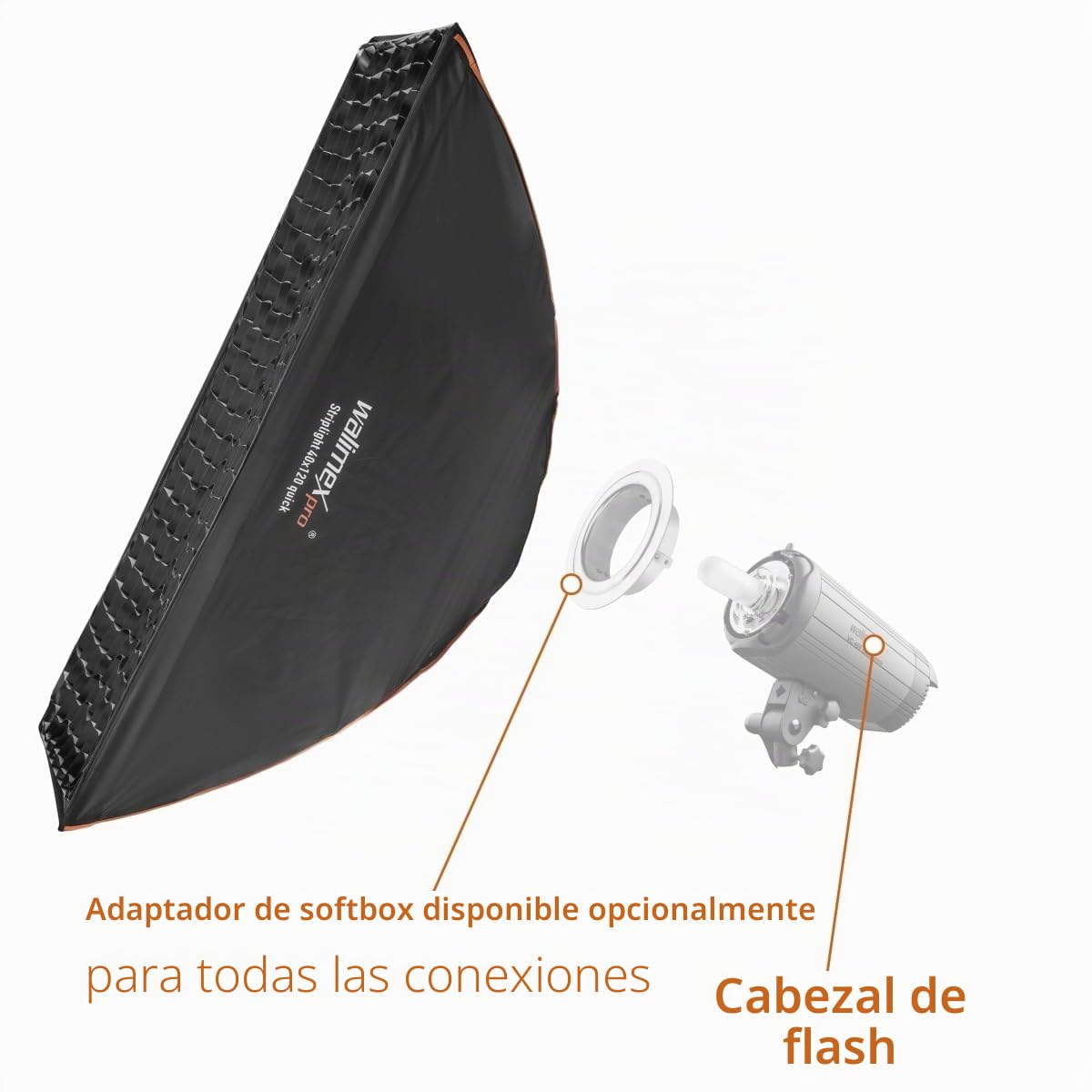 Walimex pro Studio Line Striplight SB QA – Softbox - Superficie 40 x 120 cm, 49,5 cm de Profundidad, Plegable, con Rejilla, difusor Interior y Exterior, Anillo de Velocidad, para Flash de Estudio