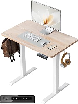 FEZIBO One-Piece Standing Desk Adjustable Height Stand up Home Office Desk, 32x20 Inch Electric Standing Computer Desk, with 4 Memory Presets, Headphone Hook, Maple