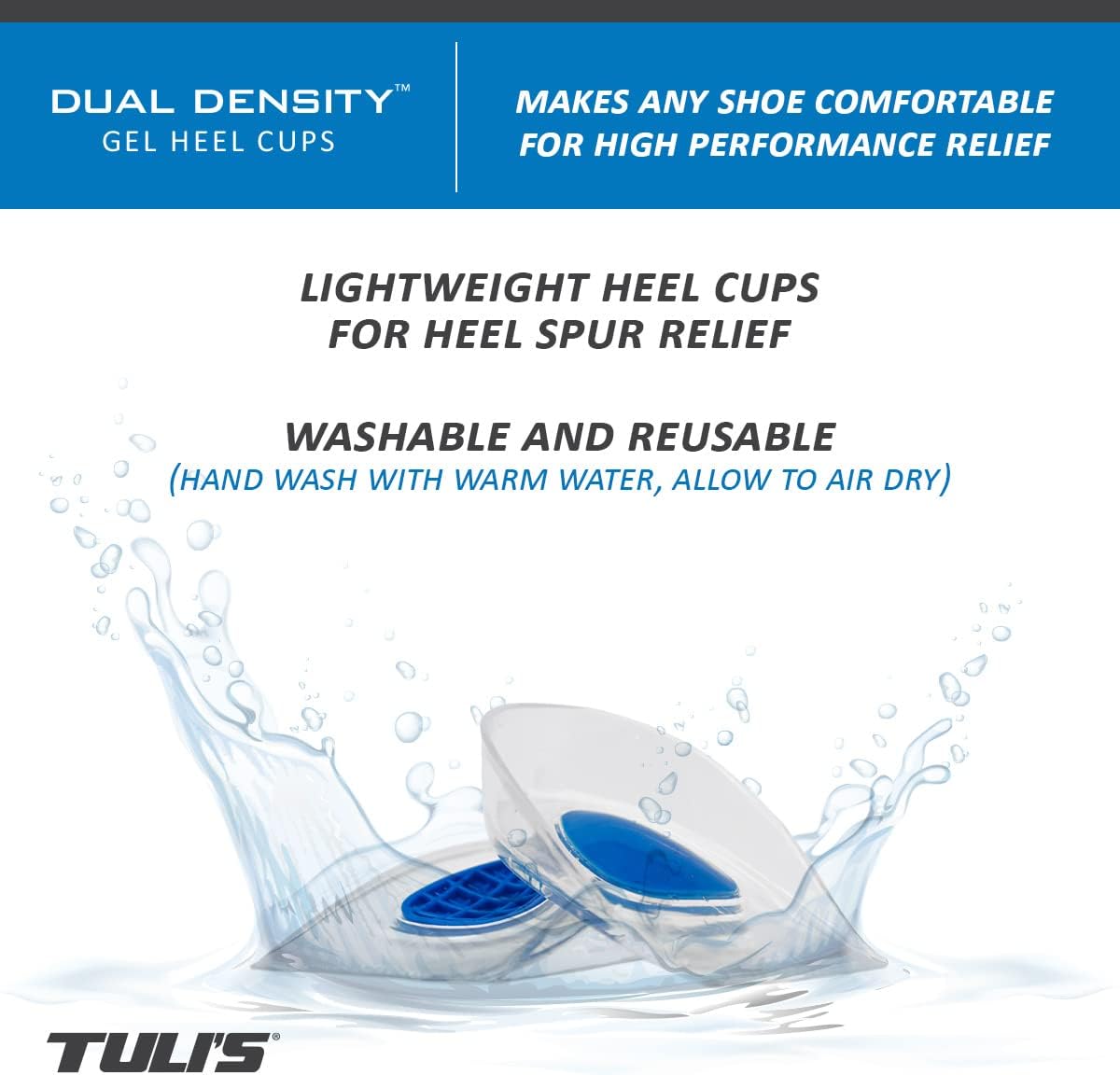 Tuli's Dual Density Polar Bears Gel Heel Cups, Cushion Insert for Heel Spurs, Sever’s Disease, and Heel Pain Relief, Large