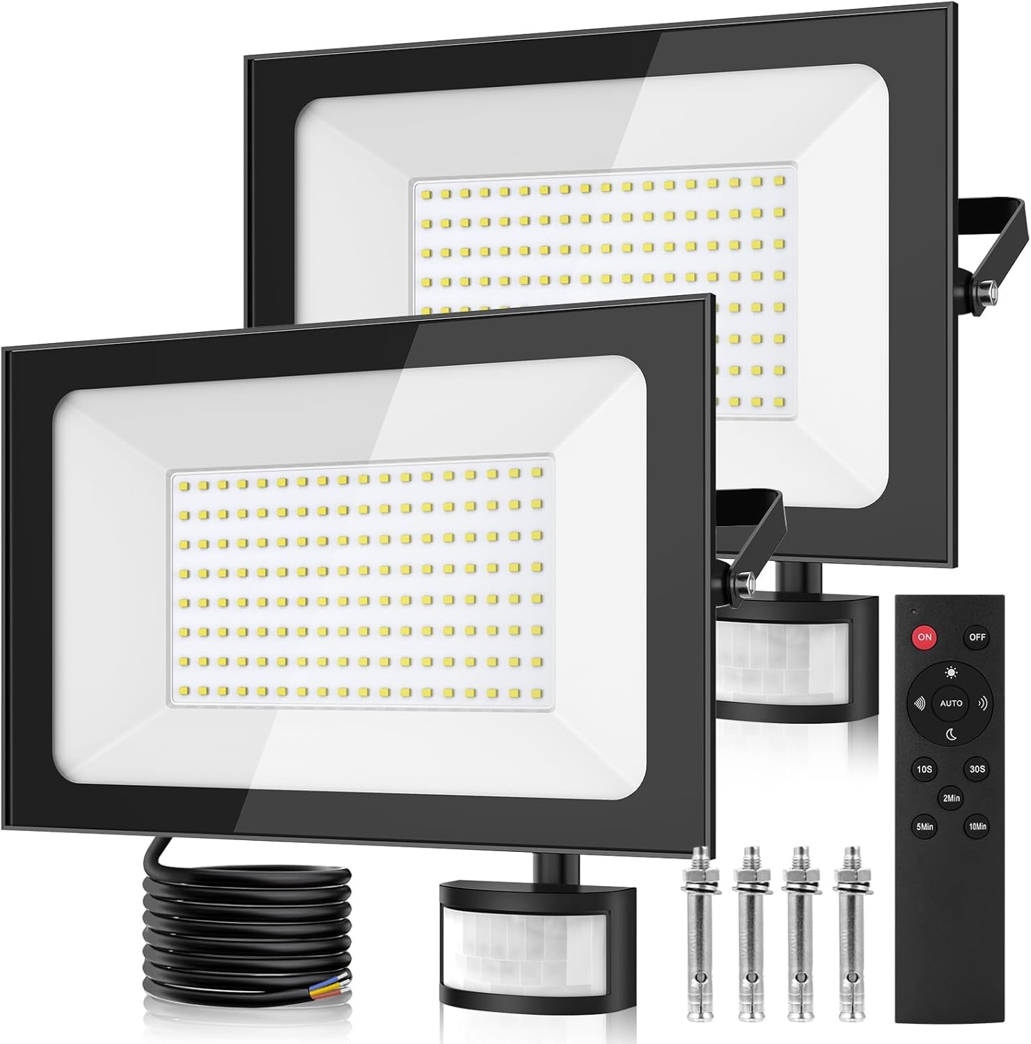 papasbox 2 Stück 150W LED Strahler mit Bewegungsmelder Außen Lichtsensor | Außenstrahler Scheinwerfer Aussen mit Fernbedienung | 6500K Kaltweiß IP66 Wasserdicht Fluter für Garten Garage Sportplatz